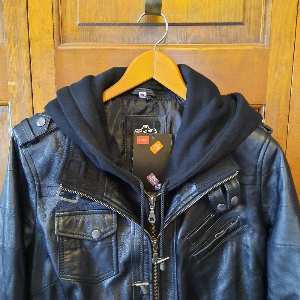 🛍 NWT Decrum Detachable Hooded Real Lambskin Leather Bomber Jacket Size XLP - Picture 3 of 15